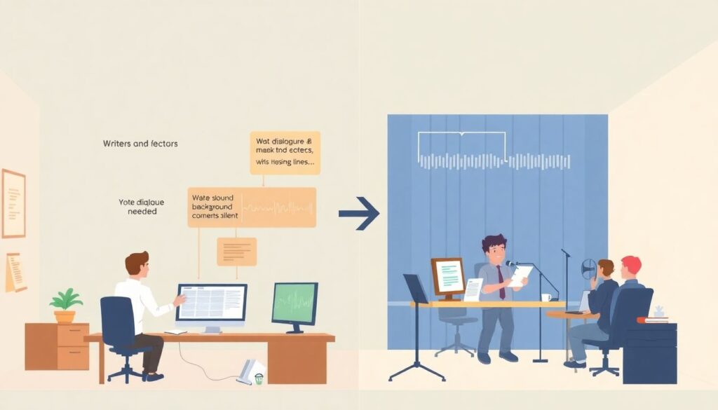 История записи и репетиций звука в анимации - иллюстрация